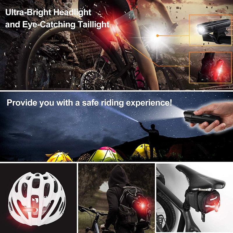 Ascher Ultra Bright USB Rechargeable Bike Light Set, Powerful Bicycle Front Headlight and Back Taillight, 4 Light Modes, Easy to Install for Men Women Kids Road Mountain Cycling Black - BeesActive Australia