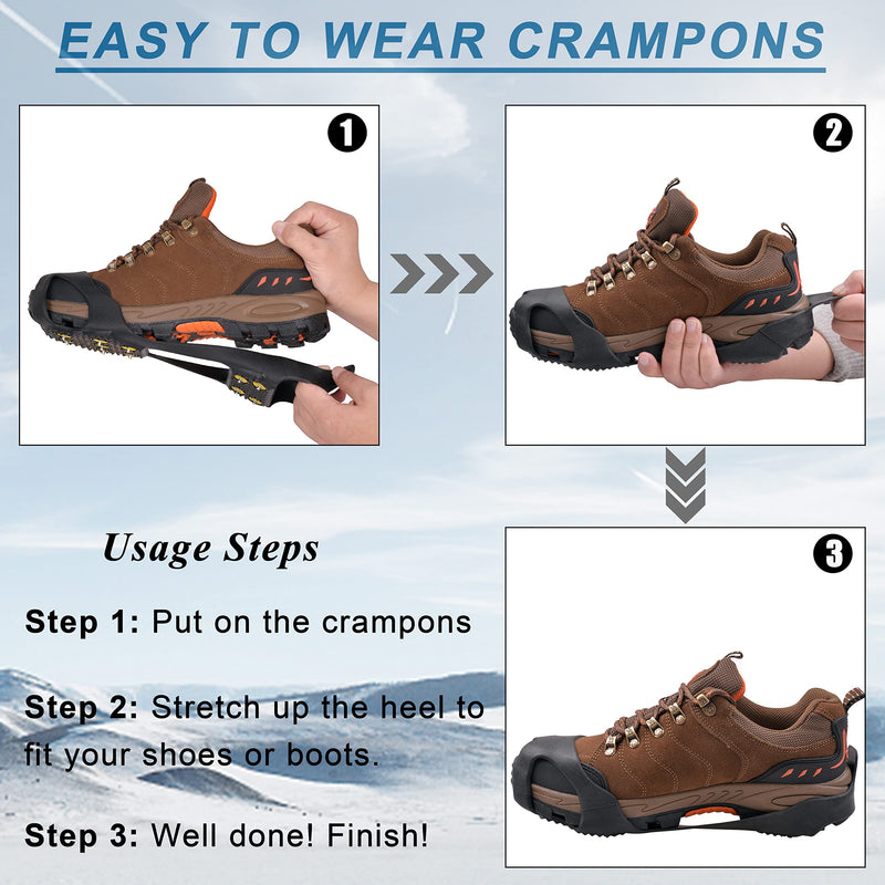 VanRolldex Ice Cleats for Boots Shoes Ice Snow Traction Cleats for Walking On Snow and Ice Non Slip Rubber Snow Shoes 11 Studs Cleats Crampons for Hiking Walking Climbing Jogging Men Women X-large (11-14 men / 13-16 women) - BeesActive Australia