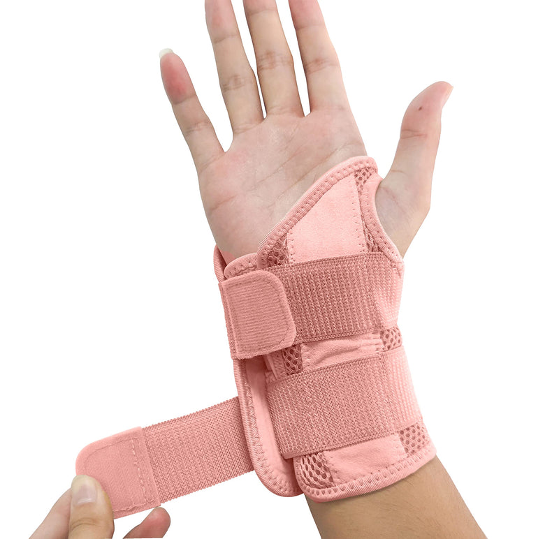 NuCamper Wrist Brace Carpal Tunnel Right Left Hand for Men Women, Night Wrist Sleep Supports Splints Arm Stabilizer with Compression Sleeve Adjustable Straps,for Tendonitis Arthritis Pain Relief (Right Hand-Pink, Small/Medium (Pack of 1)) Right Hand-Pink - BeesActive Australia