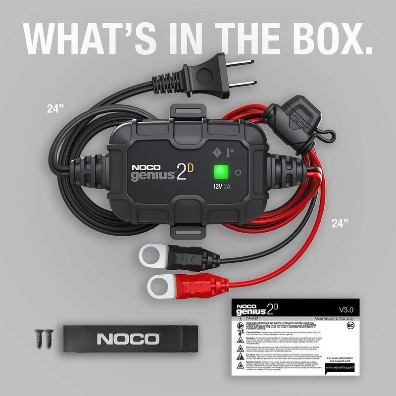 NOCO GENIUS2D, 2-Amp Direct-Mount Onboard Charger, 12V Battery Charger, Battery Maintainer, Trickle Charger, And Battery Desulfator With Temperature Compensation - BeesActive Australia