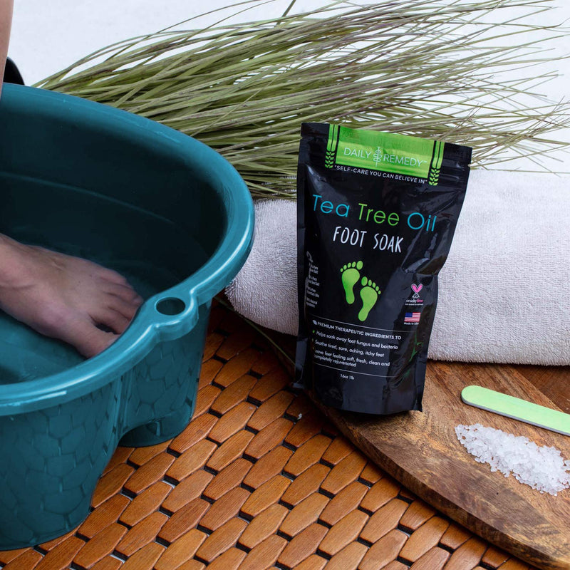 Tea Tree Oil Foot Soak with Epsom Salt - Made in USA - for Toenail Fungus, Athletes Foot, Stubborn Foot Odor Scent, Fungal, Softens Calluses & Soothes Sore Tired Feet - 16 Ounces - BeesActive Australia