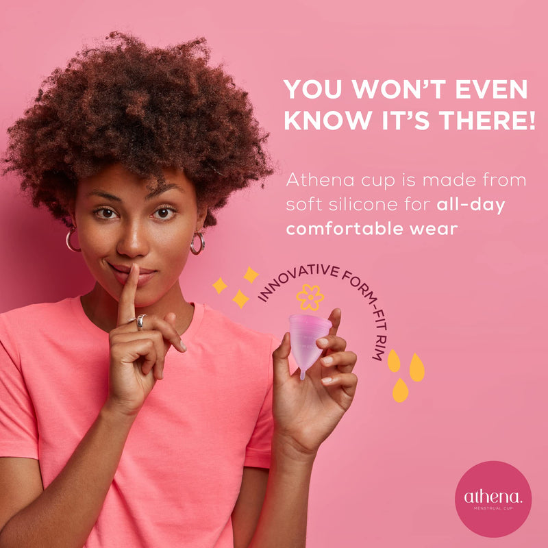 Athena Menstrual Cup One-Pack, Period Cups for Regular to Heavy Flow (Size 2 Large) - Soft Reusable Menstruation Cup - BPA Free Feminine Silicone Cup - Easy to Use and Clean Tampon and Pad Alternative (Transparent Pink) L (Pack of 1) Transparent Pink - BeesActive Australia