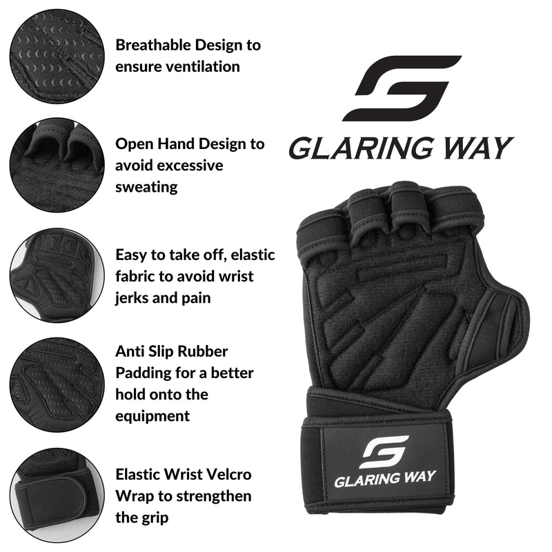 Glaring Way Neoprene Padded Weight Lifting Gloves for Men and Women - Ventilated Wrist Wrap Gloves for Athletes Gym Sessions Cycling Tracking & Sports with Full Palm Protection and Wrist Support Medium - BeesActive Australia