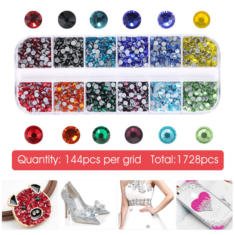 Hotfix Rhinestone Flat Back Round Glass Colorful Crystal Set with Clear Crystal and Clear AB 6 Size, 12 Color Rhinestones for DIY Nails Art Clothes Bags Shoes Decoration - BeesActive Australia