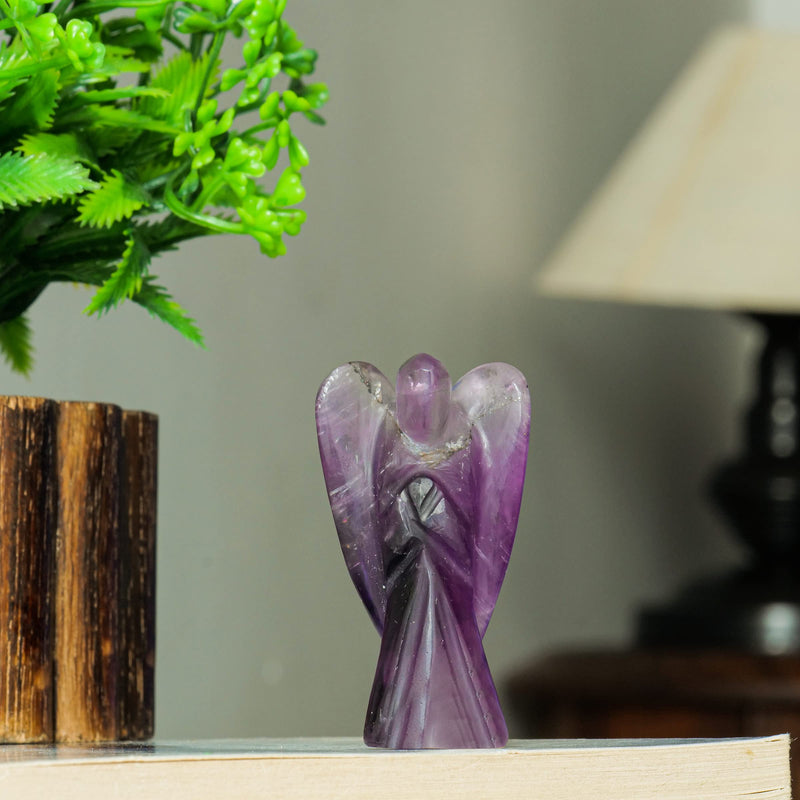 FASHIONZAADI Amethyst Carved Pocket Angel for Reiki Healing Statue Guardian Peace Figurine emf Protection Size - 2-2.5 Inch - BeesActive Australia