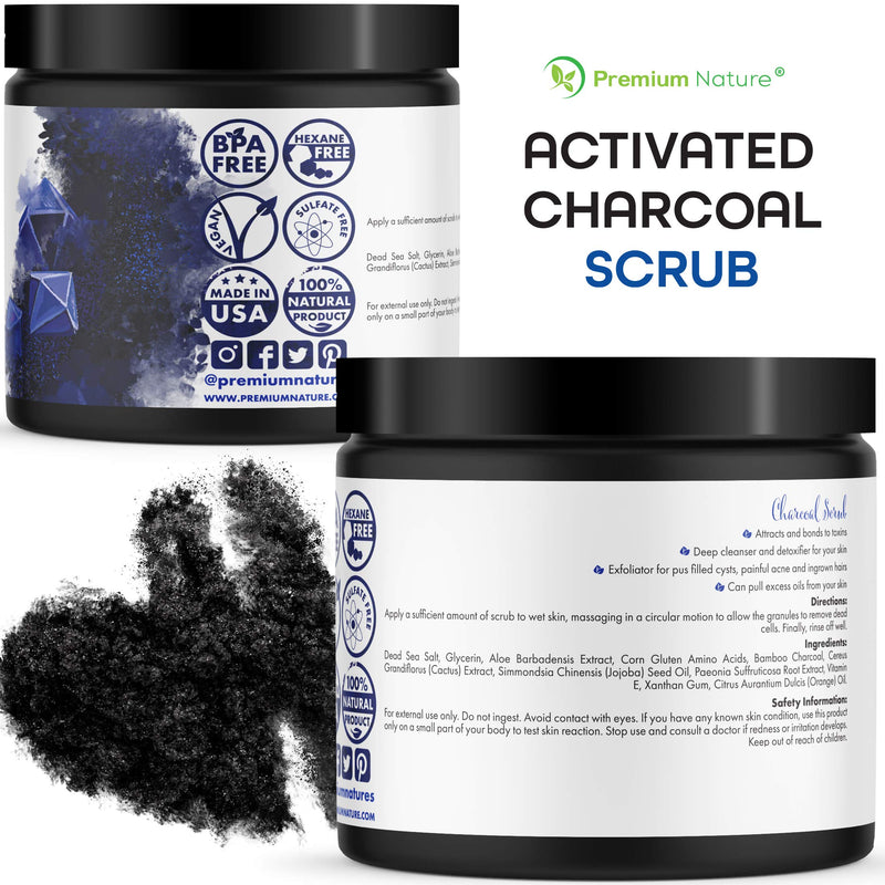 Activated Charcoal Exfoliating Body Scrub - Exfoliating Face Hand Lip Foot & Body Sea Salt Black Exfoliator Pore Minimizer Deep Facial Cleansing Blackhead & Acne Scars Remover, Anti Cellulite - BeesActive Australia