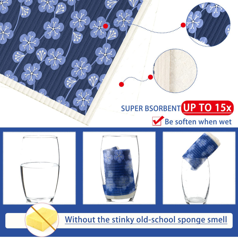 9 Pcs Swedish Kitchen Dishcloths Absorbent Swedish Dish Towels Blossoms Flower Soft Reusable Kitchen Towels Cleaning Sponge Cloth Quick Drying Kitchen Dish Rags (Japanese) Blue Japanese - BeesActive Australia
