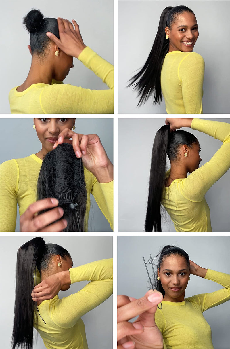PRTTYSHOP 22" Hairpiece Ponytail Extension Drawstring Voluminous Straigth Brown Mix PH524 brown mix #1BT27B PH524 - BeesActive Australia
