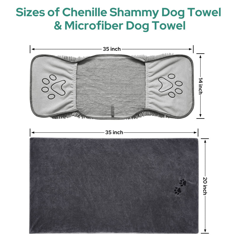 HOMEIDEAS 2 Pack Dog Towels Set-Chenille Shammy Towel and Microfiber Dog Towels for Drying Dogs, Super Absorbent Dog Bath Towel with Hand Pockets, Soft Pet Drying Towel for Dogs, Cats, and Other Pets - BeesActive Australia