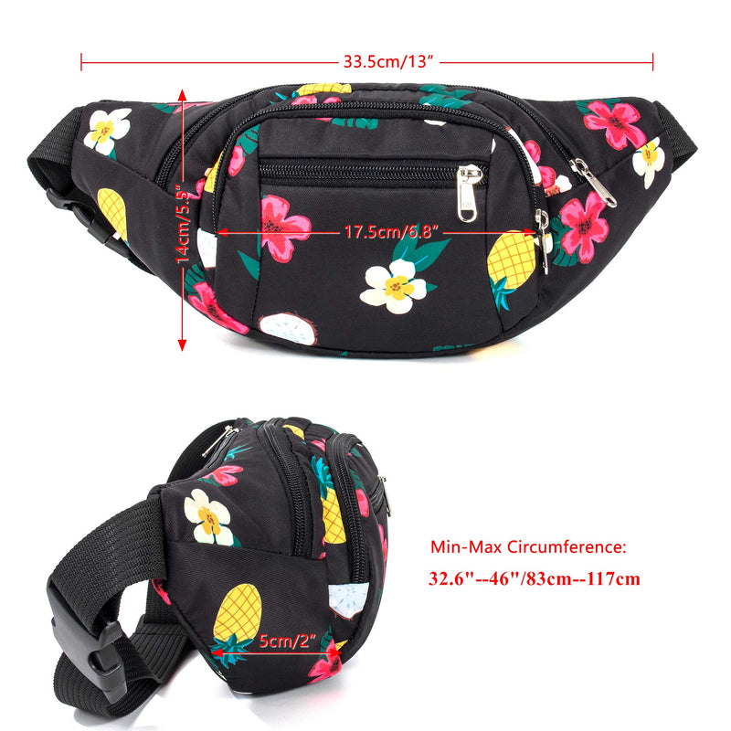 [AUSTRALIA] - TOPERIN Fashion Fanny Pack Cute Running Belt Waist Pack Running Waist Bag Belt Black-Pineapple 