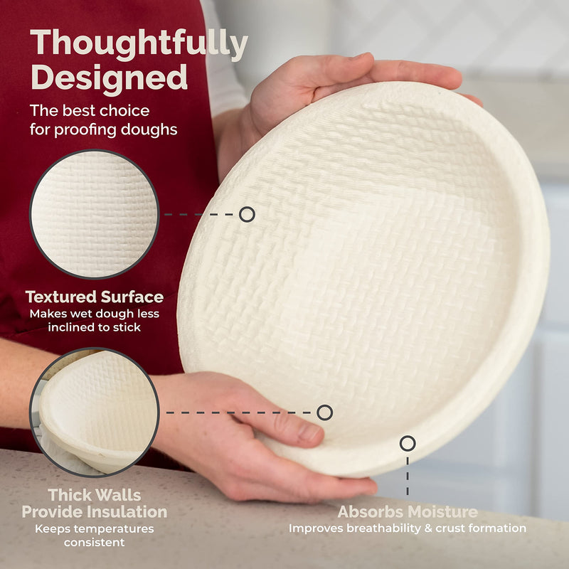 Bulka Banneton Bread Proofing Basket Spruce Wood Pulp Round 9" Waffle, Sourdough Bread Baking Supplies Brotform - Non-Stick Dough Proving Bowl, Gifts for Bakers making Artisan Loaves, Made in Germany. Waffle 1kg - BeesActive Australia