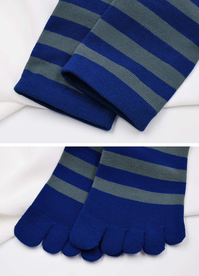 Mens Toe Socks Cotton Running Five Finger Crew Socks Cotton Stripe-02 Us 7-10 - BeesActive Australia