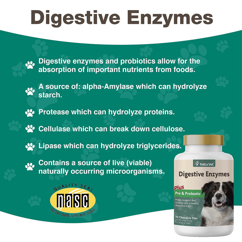 NaturVet Digestive Enzymes Plus Probiotics Supplement for Dogs, Soft Chews, Made in the USA, 90 Count - BeesActive Australia