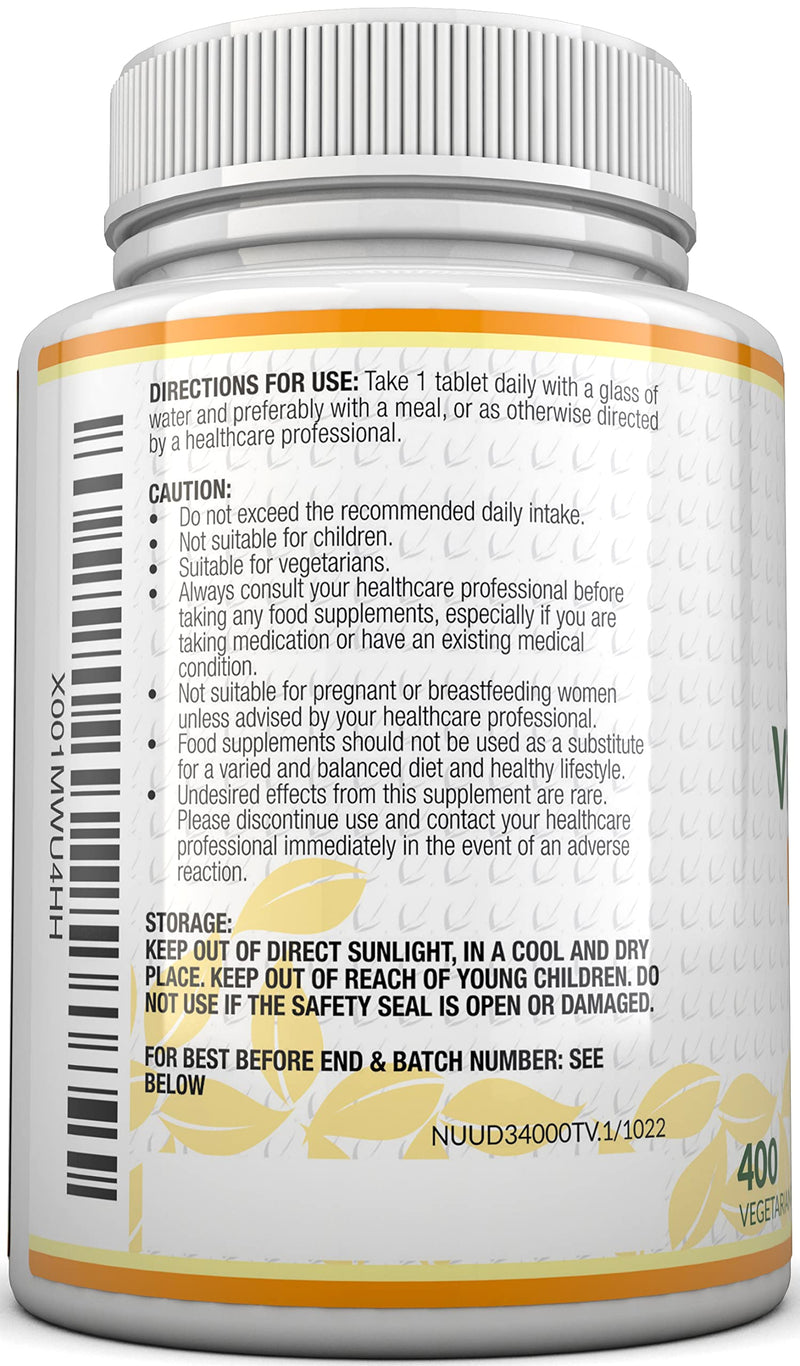 Vitamin D3 4000 IU - 400 Tablets - High Strength 100 mcg Vitamin D Tablets, Vegetarian, 13 Month Supply, Easy to Swallow Micro Tablets, Immune System, Bone and Muscle Function Support - BeesActive Australia