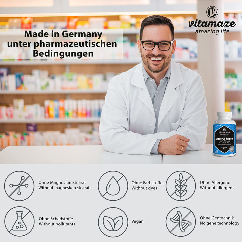 Essencial Amino Acids 10.000mg - All 5 EAA (Lysine, Phenylalanine, Threonine, Methionine, Tryptophan) and 3 BCAA (Leucine, Valine, Isoleucine) - Full Formula to Build and Repair Muscle - 120 Tablets - BeesActive Australia