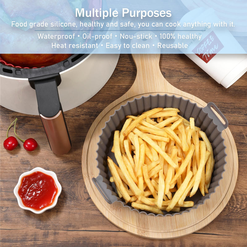 Foopama Air Fryer Silicone Liners, Pot 2 Pcs Reusable Non-Stick Air Fryer Basket Bowl Fit 2-5QT Air fryer Baking Replacement of Flammable Parchment Paper(6.5 Inch) Silicone-Round 6.5inch-2PCS - BeesActive Australia