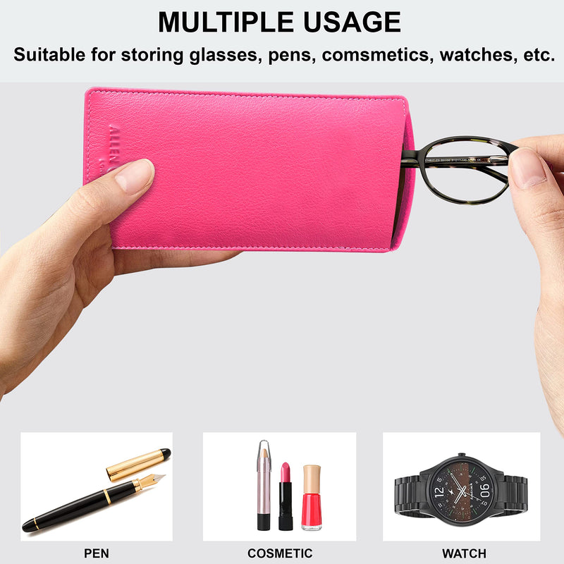 ALLEN & MATE Real Leather Reading Glasses Case Slim Soft Spectacles Pouch Sleeve with Glass Cleaning Cloth Pink Premium - BeesActive Australia