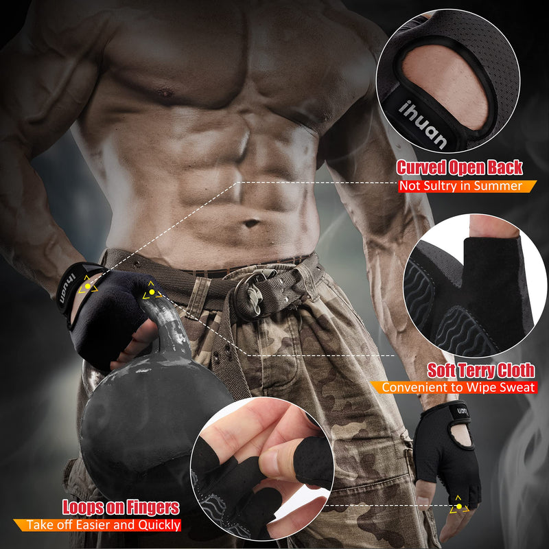 ihuan Lightweight Breathable Workout Gloves - Partition Palm Protection Gym Gloves | Enhance Grip Weight Lifting Gloves for Exercise | Fitness | Cycling Men & Women black Small - BeesActive Australia