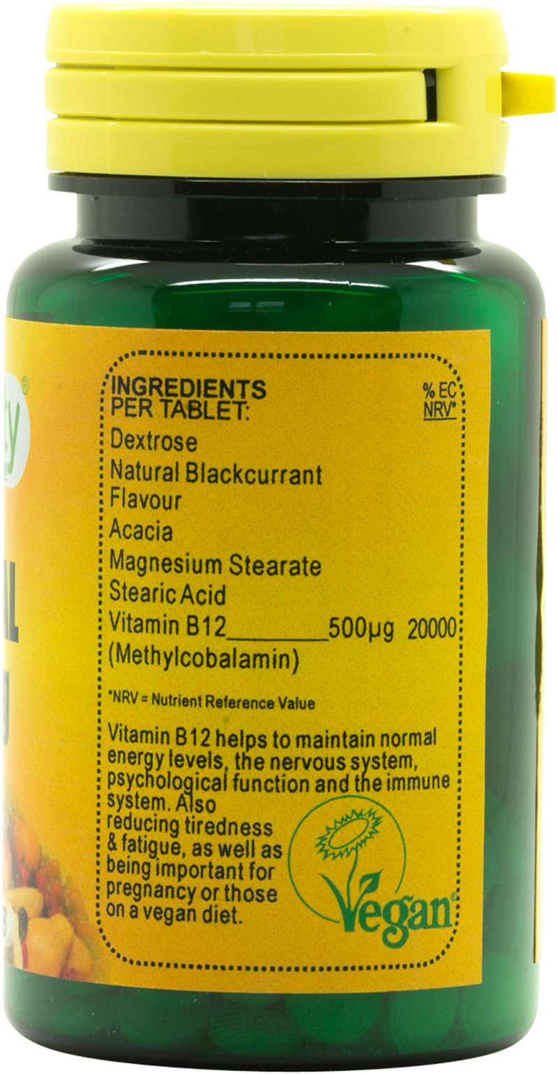 Veganicity B12 500�g Sublingual (Blackcurrant Flavour) : Vitamin B12 Supplement : 90 Tablets, in a Planet-Friendly 99% Recycled Pot - BeesActive Australia
