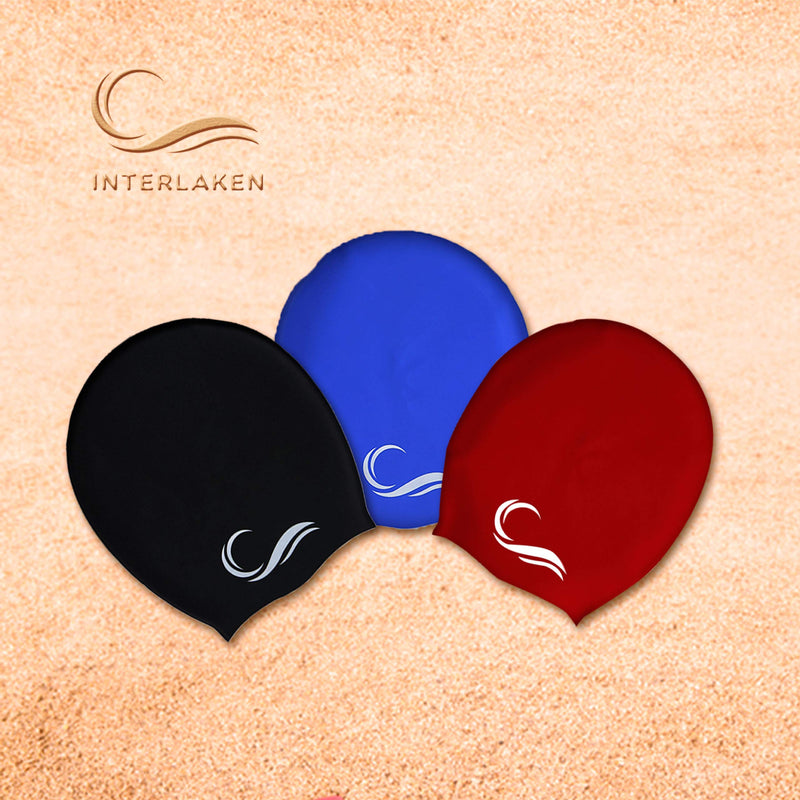 [AUSTRALIA] - Interlaken Long Hair Dreadlock Swim Cap – Silicone Swimming XL or L Cap - Waterproof Black & Blue Swim Cap with Extra Pouch – Pool Caps Ideal for Women, Men, Youth and Children Large 
