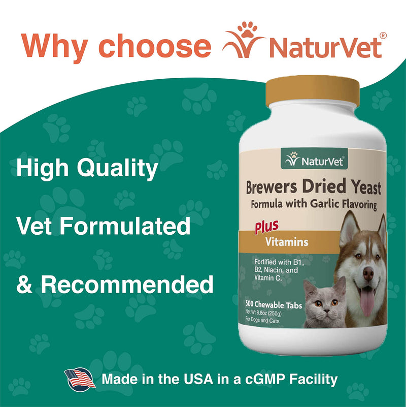 NaturVet – Brewer’s Dried Yeast Formula with Garlic Flavoring – Plus Vitamins – Supports Healthy Skin & Glossy Coat –Fortified with B-1, B-2, Niacin & Vitamin C –for Dogs & Cats 500 Tablets - BeesActive Australia