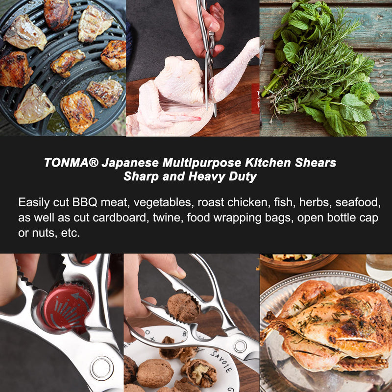 TONMA Kitchen Shears Heavy Duty [Made in Japan], All Stainless Steel Japanese Poultry Shears, Sharp Kitchen Scissors All Purpose for Food, Crab, Meat, Seafood, Chicken, Vegetables, Dishwasher Safe Commercial Grade Kitchen Shears - BeesActive Australia