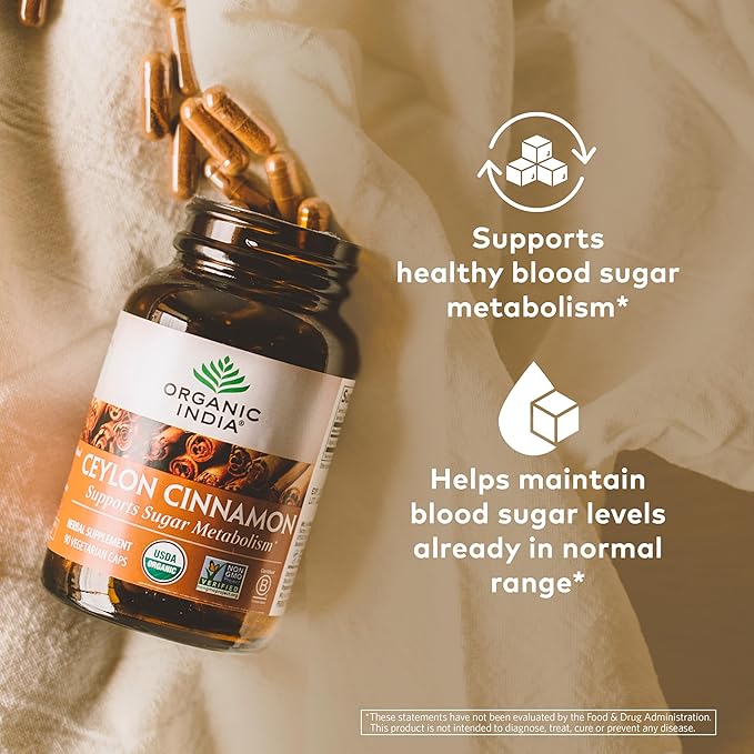 Organic India, Ceylon Cinnamon, 90 Veggie Capsules - BeesActive Australia