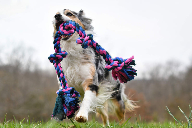 Mammoth Flossy Chews Color Rope Tug – Premium Cotton-Poly Tug Toy for Dogs – Interactive Dog Rope Toy – Tug Dog Chew Toy 3 Knot Medium 20" - BeesActive Australia