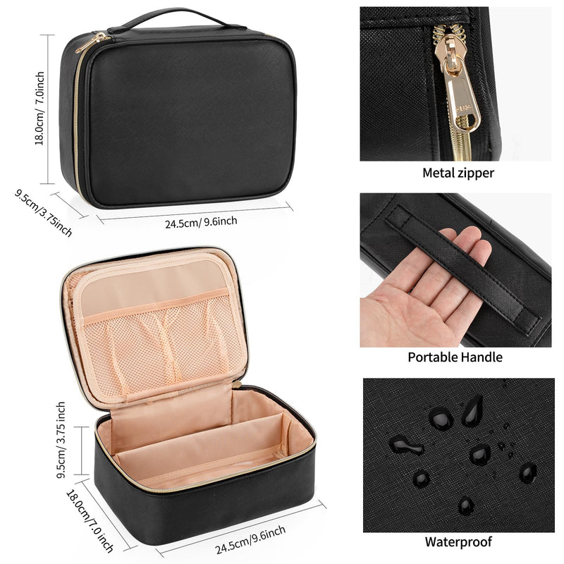 OCHEAL Makeup Bag, Potable Make up Bag Cute Makeup Organizer Bag for Toiletry Cosmetics Accessories with Divider and Brushes Compartments, Makeup Travel Case Cosmetic Bags Women and Girls- Black 001_Black Standard size(pack of 1) - BeesActive Australia