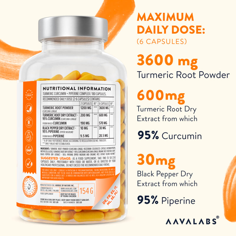 Turmeric and Black Pepper Capsules [ 600 Mg ] - 180 Vegan Turmeric Capsules - 95% Curcumin Extract & Piperine - Tumeric Supplements with Black Pepper High Strength - Non-GMO - 3rd Party Tested - BeesActive Australia