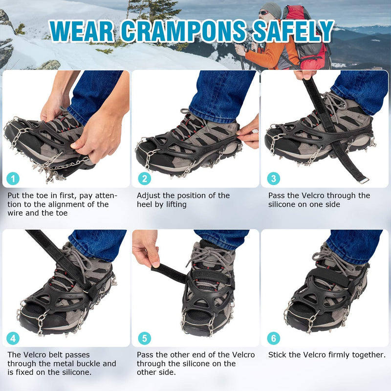 Greatever Crampons for Hiking Boots, Ice Cleats Traction Snow Grips for Boots Shoes, Microspikes Anti Slip 19 Stainless Steel Spikes Safe Protect for Hiking Fishing Walking Climbing Mountaineering Black Medium - BeesActive Australia