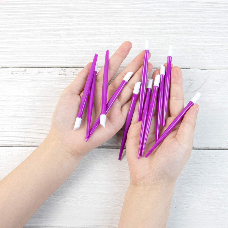 AUEAR, 100 Pack Plastic Handle Nail Cuticle Pusher Rubber Tipped Nail Cleaner Nail Art Tool Purple for Men and Women - BeesActive Australia