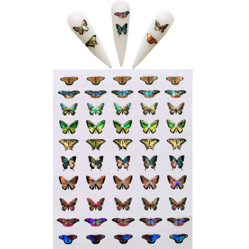 NAIL ANGEL 9sheets Nail Art Adhesive Sticker Sheets Different Laser Color Butterfly Shapes Nail Art Decoration 10215 - BeesActive Australia