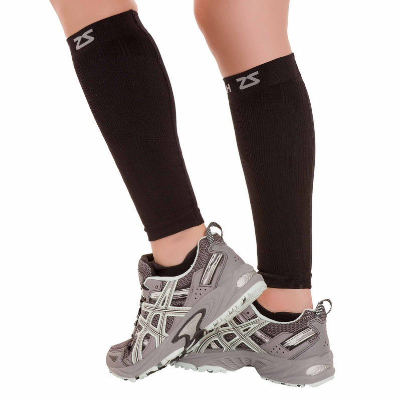 [AUSTRALIA] - Zensah Running Leg Compression Sleeves - Shin Splint, Calf Compression Sleeve Men and Women Small / Medium Black 