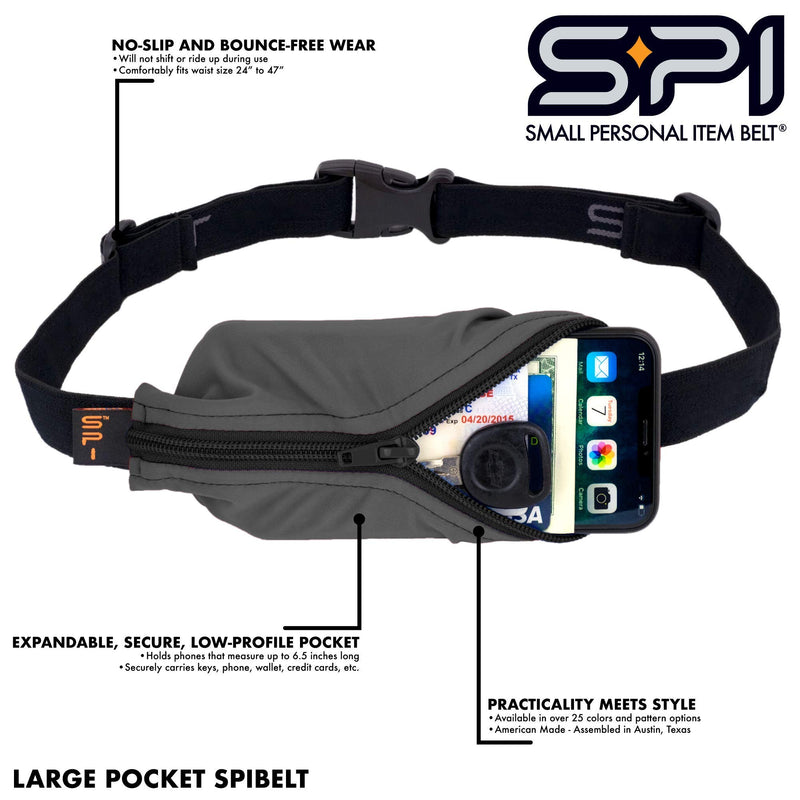 SPIbelt Running Belt Large Pocket, No-Bounce Waist Pack for Runners, Sport Pouch iPhone 6 7 8-Plus X Athletes Black with Turquoise Zipper - BeesActive Australia