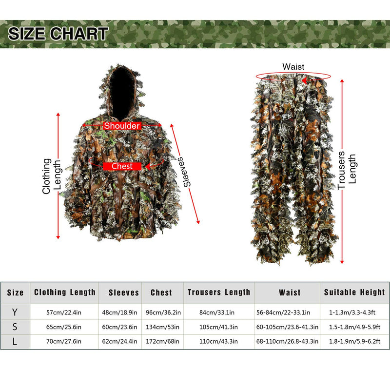 [AUSTRALIA] - PELLOR Ghillie Suits, 3D Leafy Ghille Suit for Youth Boys, Hooded Hunting Airsoft Camouflage Gillies Suits Green Medium 