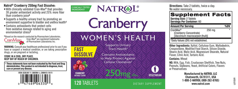 Natrol Cranberry Fast Dissolve Tablets, 250mg, 120 Count - BeesActive Australia