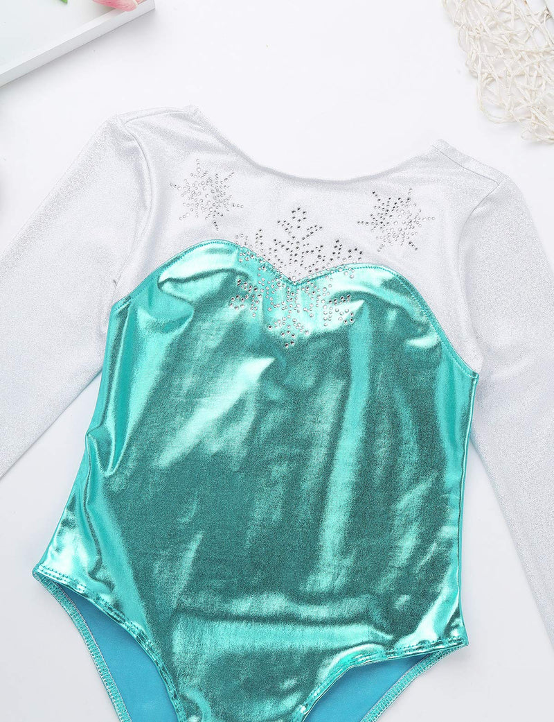 [AUSTRALIA] - moily Little Girls Princess Rhinestone Leotard Long Sleeve Metallic Gymnastics Dance Athletic Jumpsuit Lake_blue 10 