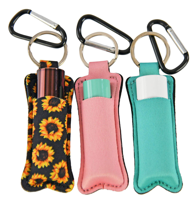 HOME-X Neoprene Lipstick Holder, Lip Balm Keychain, Set of 3, each: 4" L x 1 ½" W x 1/8" H, One of each Aqua, Blush, Flower - BeesActive Australia