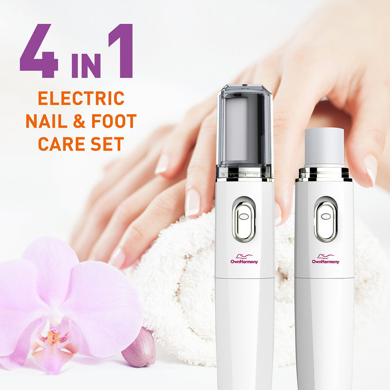 Electric Nail File Kit & Callus Remover (4 in 1) Best Pedicure Tools to Polish Nails - Perfect Manicure & Pedi Foot Care Set - Professional Electronic Polisher and Shine Buffer - Toenail Ridge Shaper Ivory - BeesActive Australia