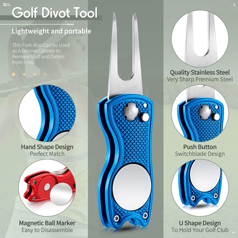 4 Pieces Golf Repair Tool Stainless Steel Foldable Golf Divot Tool Magnetic Golf Pop up Button Tool Golf Ball Marker Red, Blue, Lime Green, Orange - BeesActive Australia