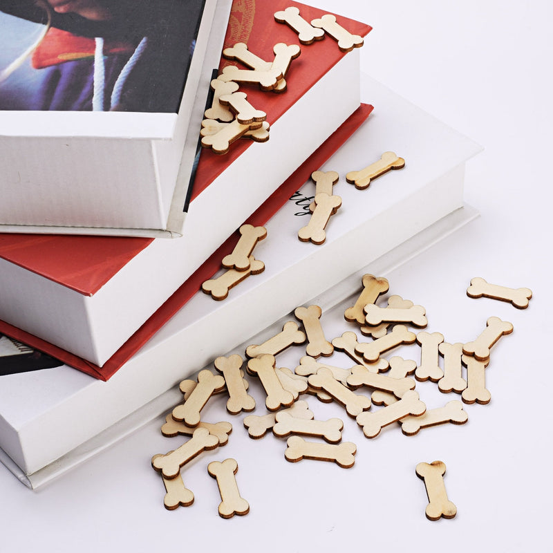 Cosmos Pack of 100 Unfinished Wood Dog Bone Cutouts Wood Craft for DIY Project Decoration and Painting - BeesActive Australia