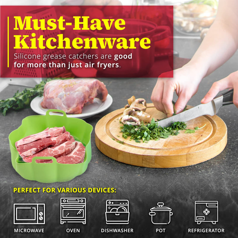 Be First Reusable Silicone Air Fryer Liners - 2 Pack - Non-Stick Airfryer Liners Silicone with Heat Grooves for Even Cooking - BPA-Free and Dishwasher-Safe Air Fryer Silicone Basket (6.3 Inch) 6.3 Inch - BeesActive Australia