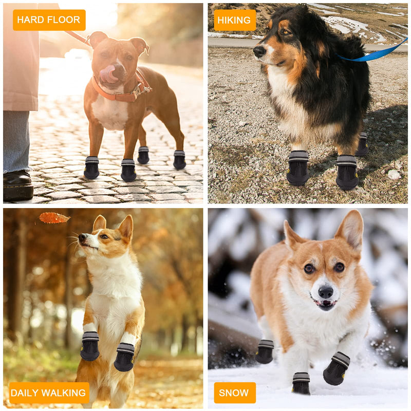Tasperfed Dog Boots Reflective Breathable Adjustable Waterproof Puppy Hiking Waterproof Boots Pavement Hardwood Floor Non-Slip Outdoor Dog Shoes for Small and Medium Puppy 4PCS/Set size 6 - BeesActive Australia