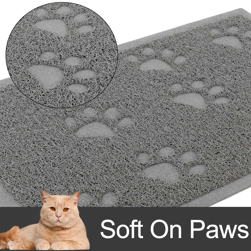 URDOGSL Cat Litter Mat, Premium Durable Cat Litter Trapping Mat for Litter Boxes, Water Resistant and Scatter Control Cat Feeding Mat, Non-Slip Backing, Easy to Clean 15.75"x11.75" Gray - BeesActive Australia