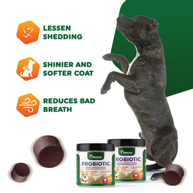 Primova Pet Products - Probiotic Dog Chews for Dog Digestive Enzymes - Dog Diarrhea & Natural Allergy Relief - Puppy Probiotic Chews - Dog Allergy Chews - Pack of 120 Chews - BeesActive Australia