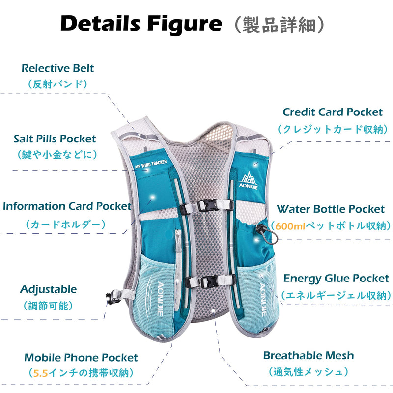 TRIWONDER Hydration Pack Water Backpack 5.5L Outdoors Trail Marathon Running Race Cycling Hiking Hydration Vest 02 Light Blue 5L - with 1.5L Water Bladder - BeesActive Australia