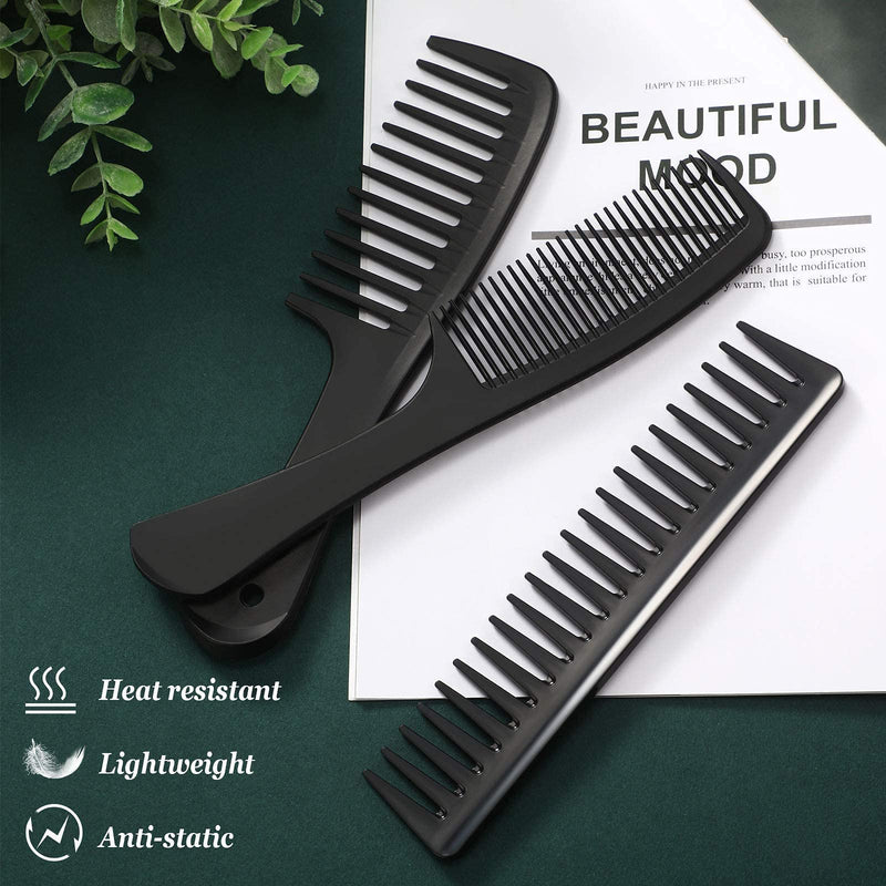 Wide Tooth Detangling Hair Comb Hair Styling Comb Set, Carbon Fiber Styling Cutting Comb Anti Static Heat Resistant Comb for Women Curly Straight Long Hair, Black, 3 pieces Classic - BeesActive Australia