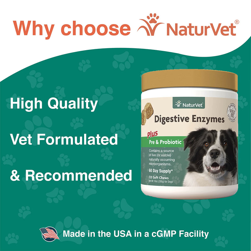 NaturVet – Digestive Enzymes for Dogs - Plus Prebiotics & Probiotics | Helps Support Diet Change & A Healthy Digestive Tract | for Dogs & Cats 120 Soft Chews - BeesActive Australia