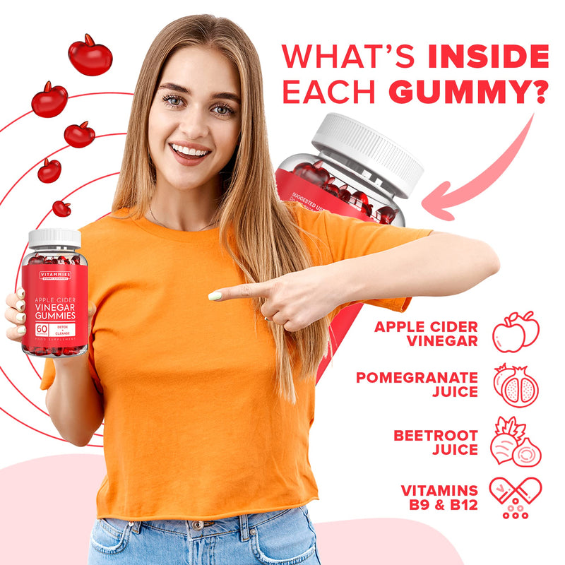 Apple Cider Vinegar Gummies | Raw, Unfiltered ACV with “The Mother”, Vitamin B9, Vitamin B12 | Gluten-Free, Non-GMO, Vegan, 60 Count | Gummy Alternative to Apple Cider Vinegar Capsules - BeesActive Australia